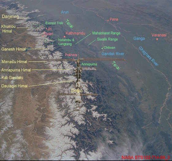 Weltraumbild von Nepal mit Weltraumstation ISS, de Ruiter