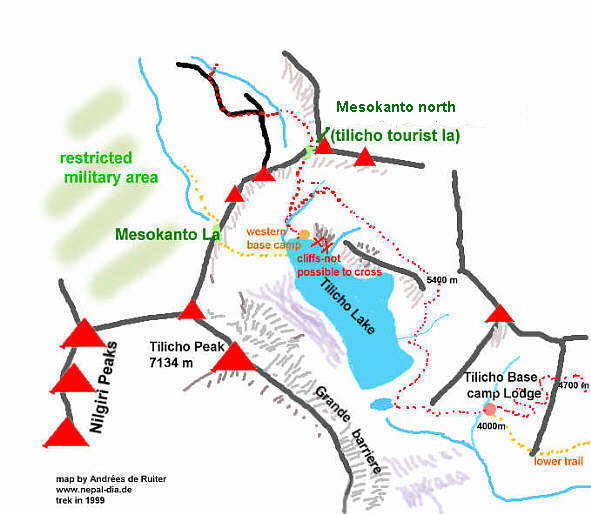 Nepal tilicho trekking map detail mesokanto north 200