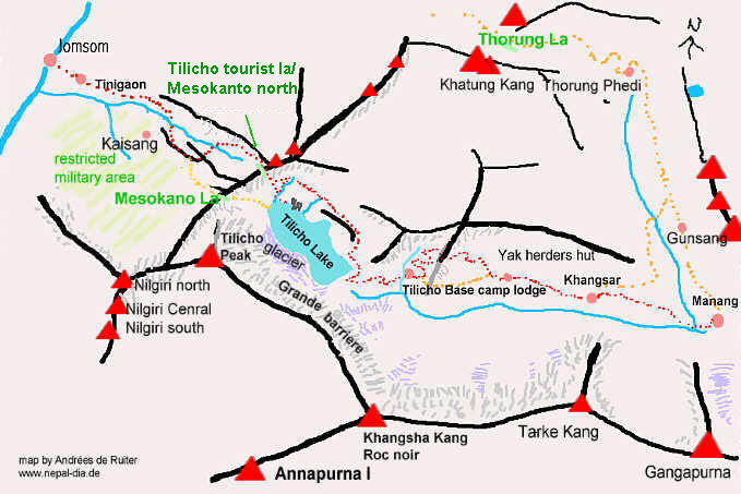 Nepal  Tilicho trekking map general  230 mesokanto north